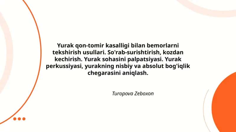 Yurak qon-tomir kasalligi bilan bemorlarni tekshirish usullari