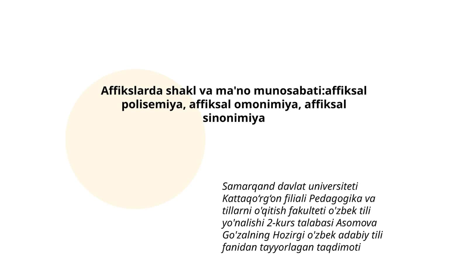 Hozirgi o'zbek adabiy tili fanidan tayyorlagan taqdimoti