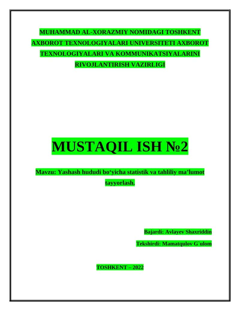 MUSTAQIL ISH №2