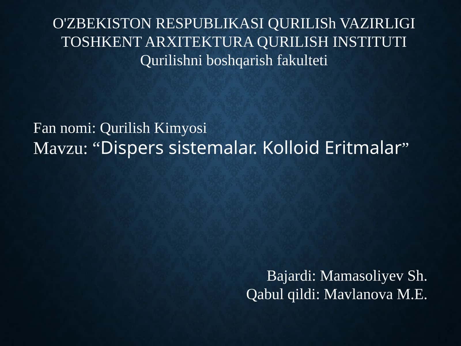 "Dispers sistemalar.Kolloid Eritmalar"