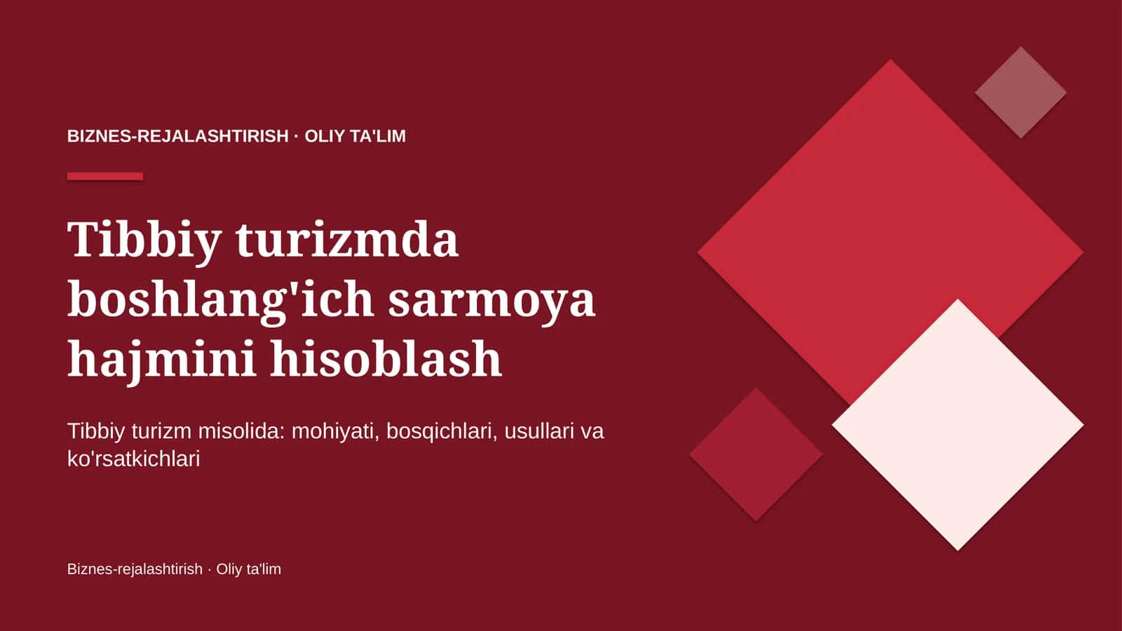 tibbiy turizmda boshlang'ich sarmoya hajmini hisoblash 5015