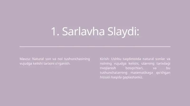 Natural son va nol tushunc vujudga kelishi tarixini o'rganish