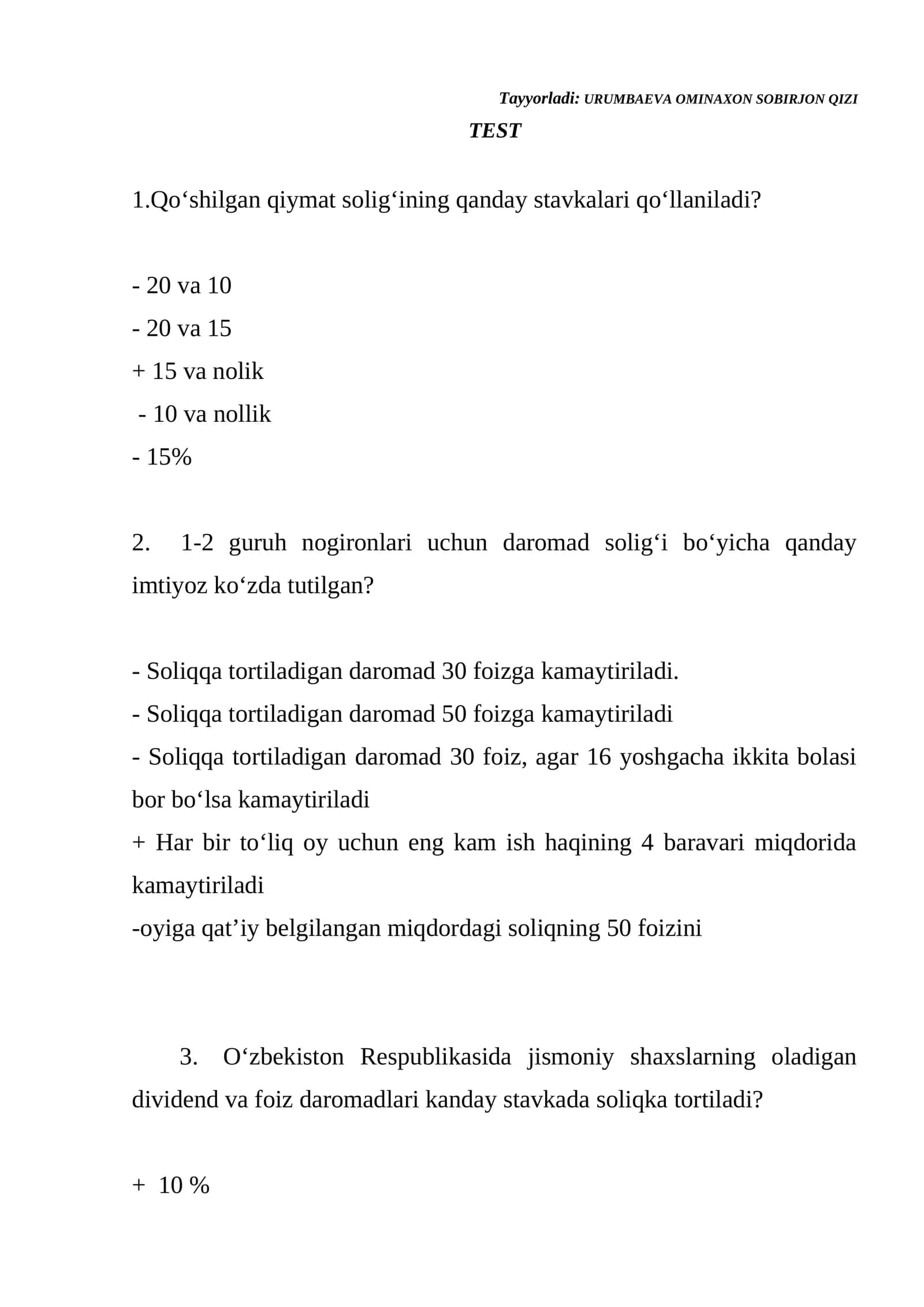 URUMBAEVA OMINAXON SOBIRJON QIZI