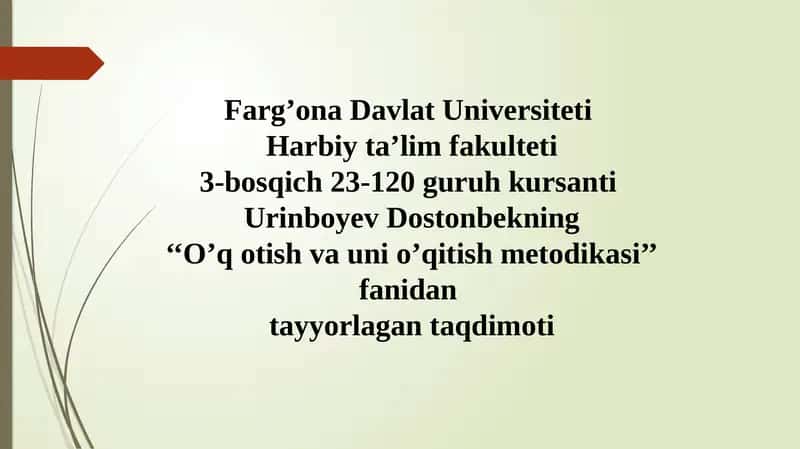O'q otish va uni o'qitish metodikasi