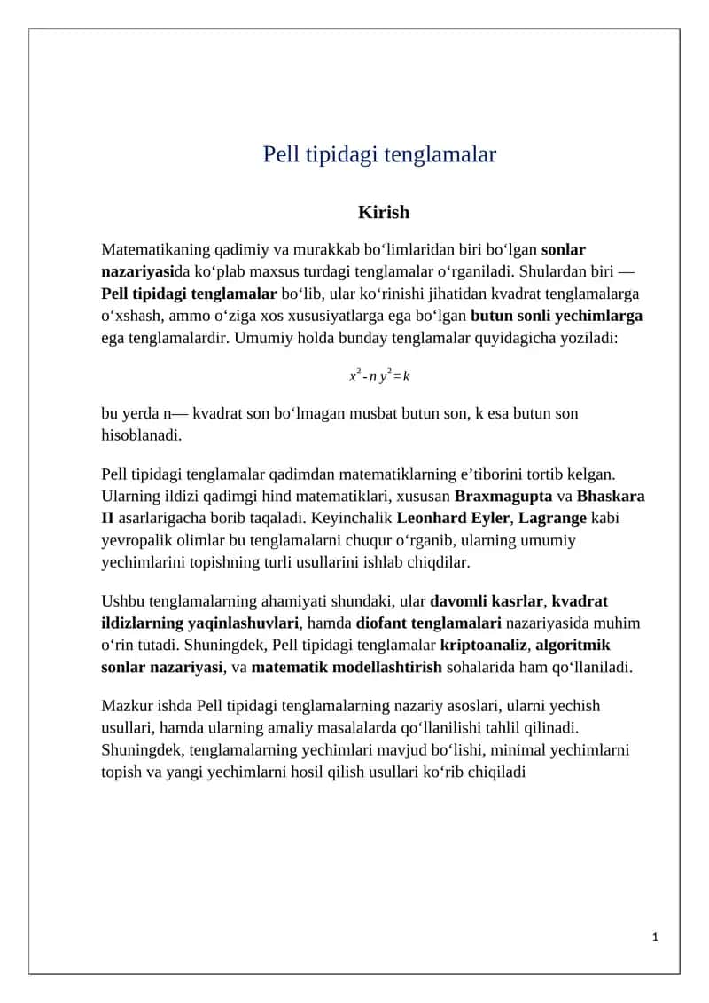 pell tipidagi tenglamalar