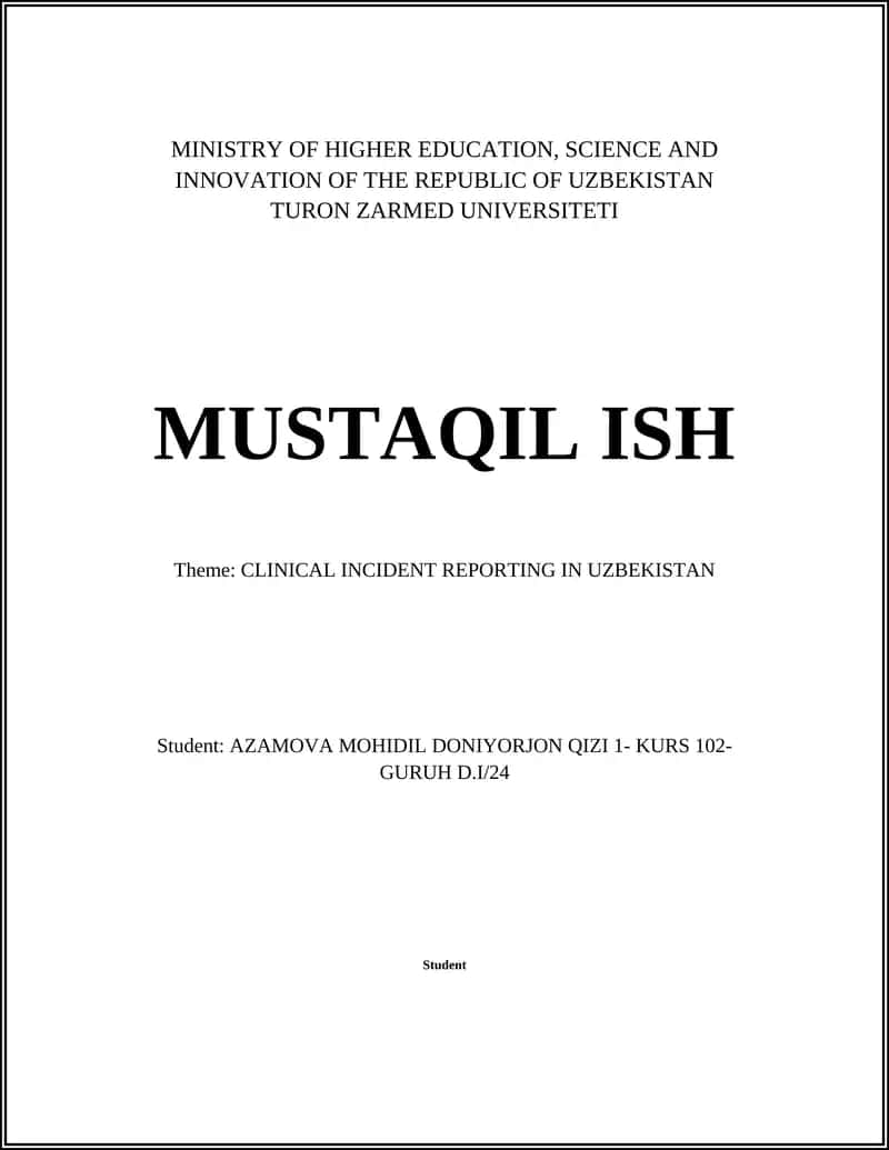 Overview of Clinical Incident Reporting Systems in Uzbekistan