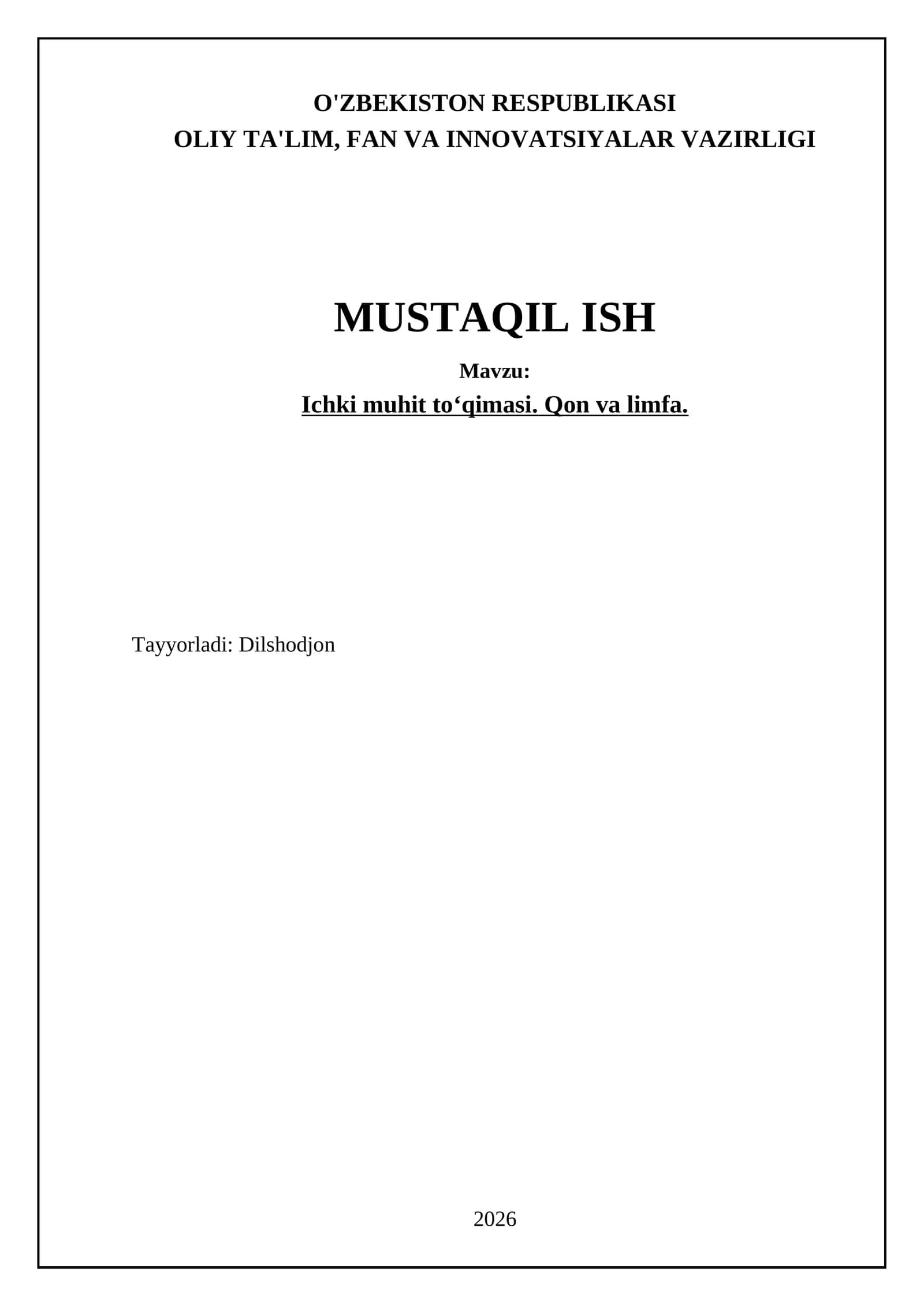 Ichki muhit toʻqimasi. Qon va limfa