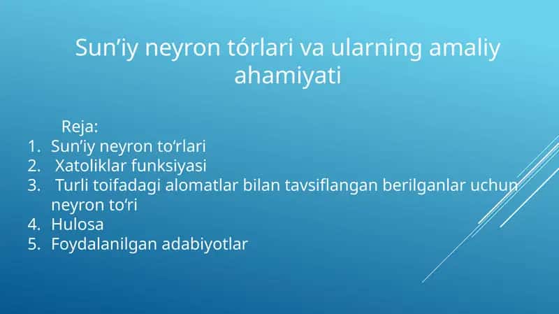 Sunʼiy neyron toʻrlari va ularning amaliyahamiyati