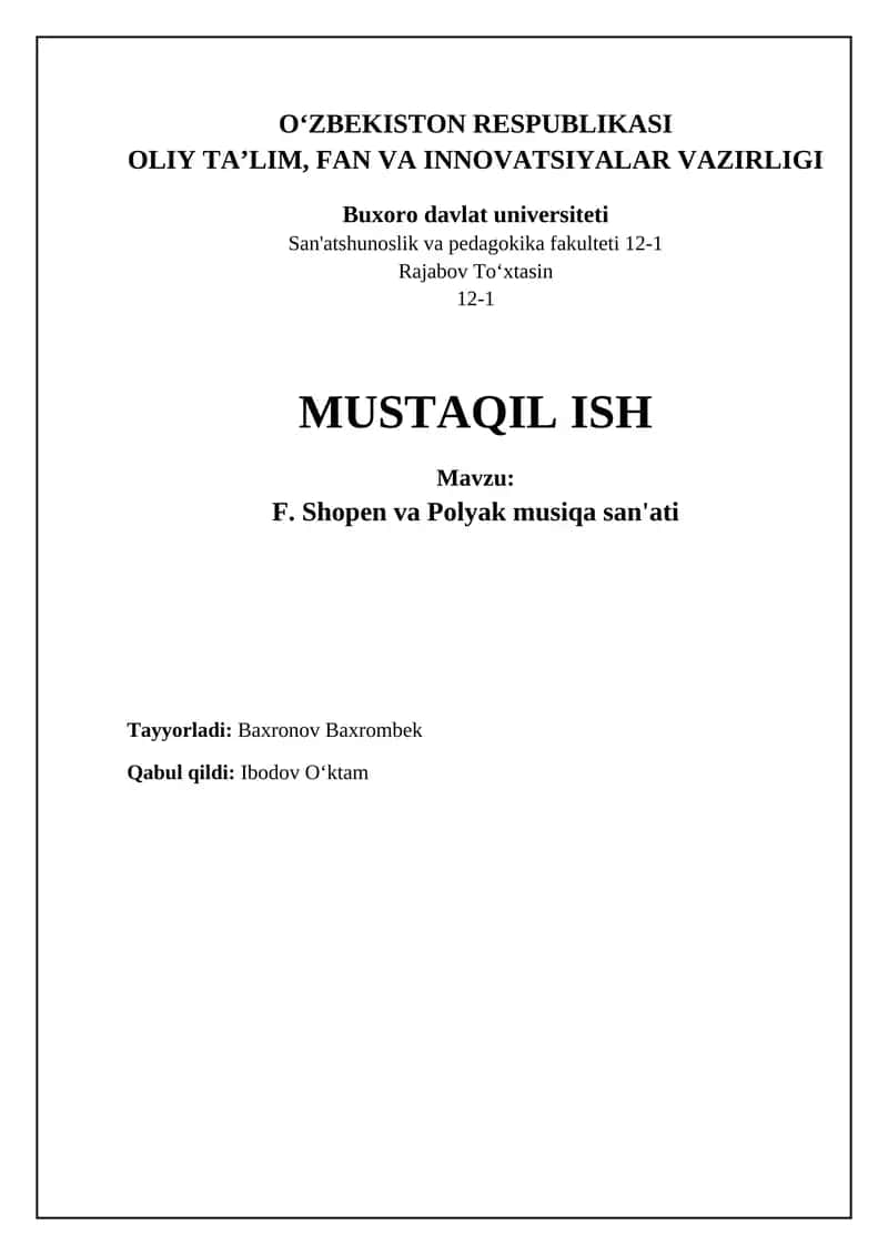 F. Shopinning hayoti va polshalik o'ziga xosligi