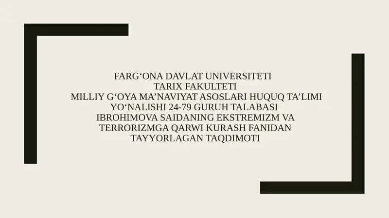 Dinni qo'biostidagi terrorizm tushunchasi va mohiyati