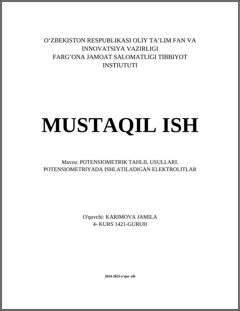 POTENSIOMETRIK TAHLIL USULLARI
