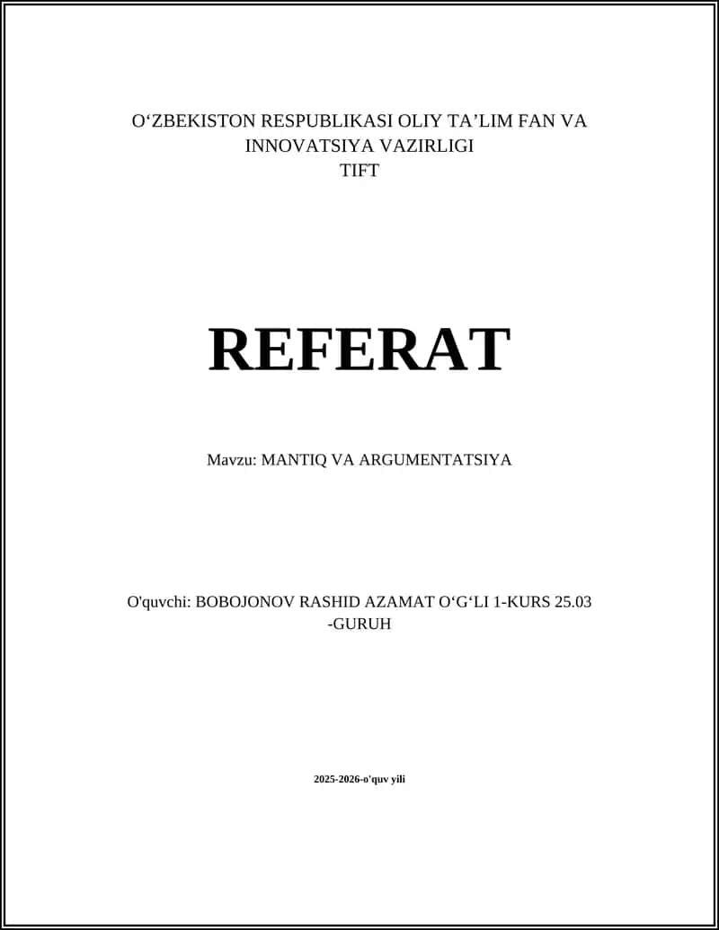 MANTIQ VA ARGUMENTATSIYA