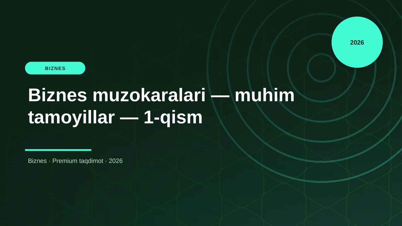 Biznes muzokaralari — muhim tamoyillar — 1-qism