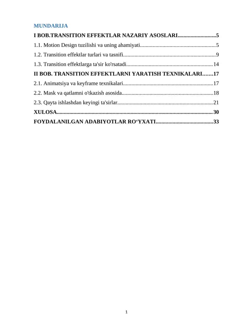Mavzu: Transition Effektlar Nazariy Asoslari