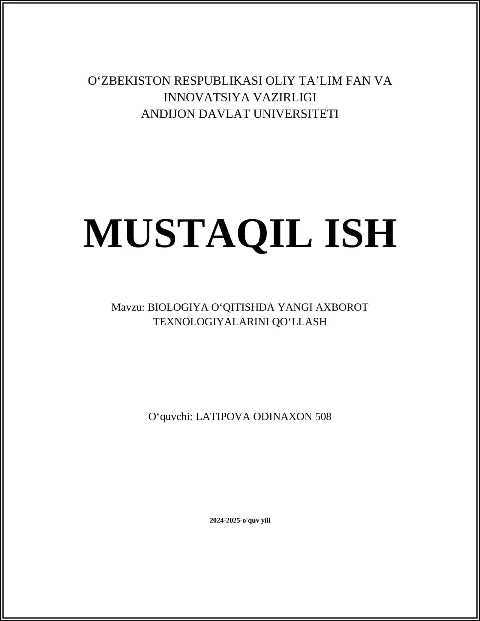 BIOLOGIYA OʻQITISHDA YANGI AXBOROT TEXNOLOGIYALARINI QOʻLLASH