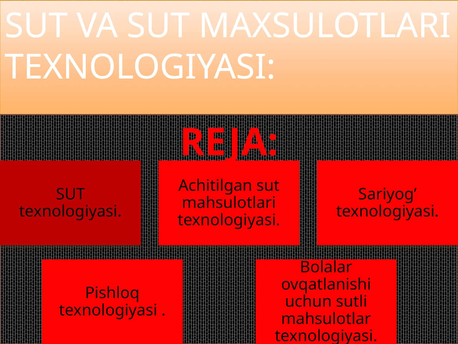 SUT VA SUT MAXSULOTLARI TEXNOLOGIYASI
