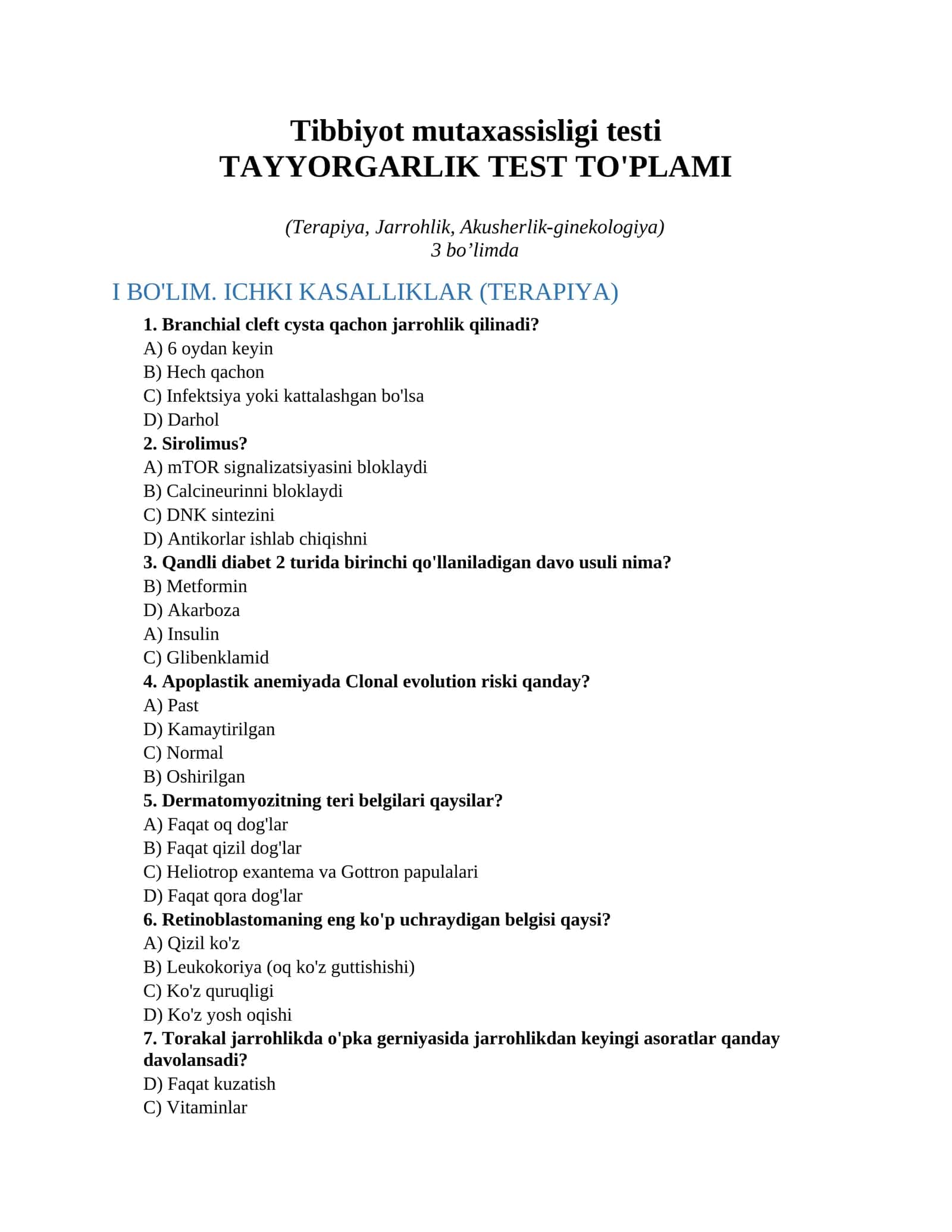 Tibbiyot mutaxassisligi testi