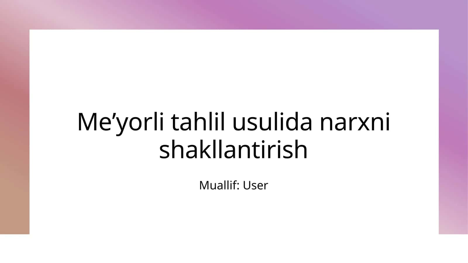 Narxlarni belgilash usullari