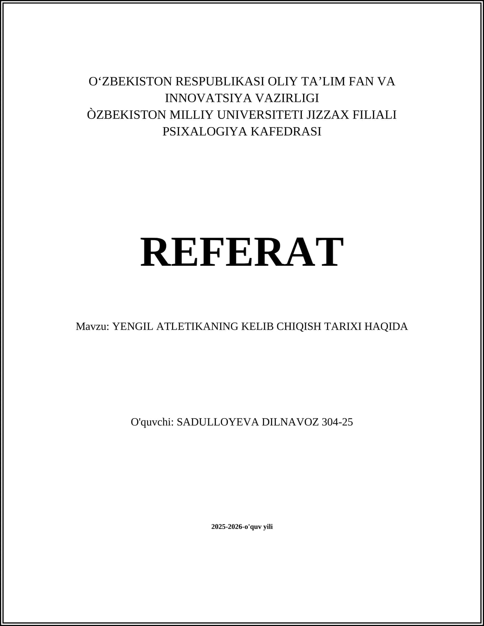 YENGIL ATLETIKANING KELIB CHIQISH TARIXI HAQIDA