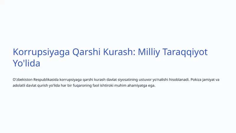 Korrupsiyaga Qarshi Kurash: Milliy Taraqqiyot Yo'lida