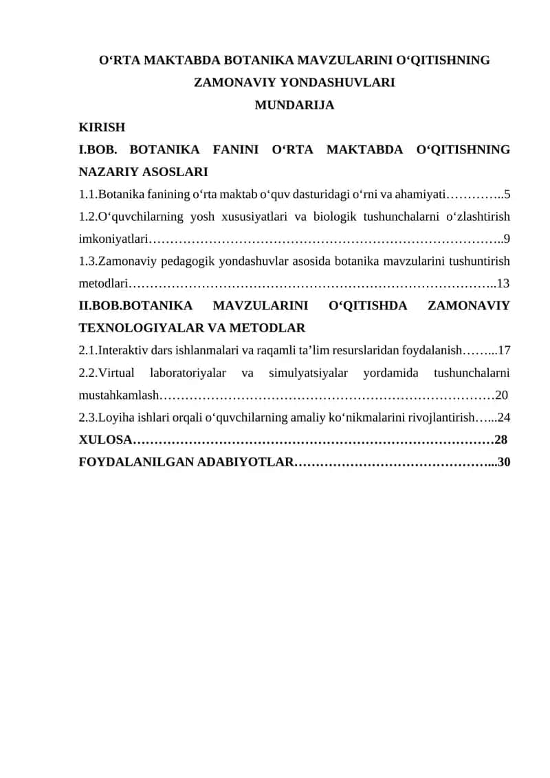 Botanika Mavzularini O'qitish