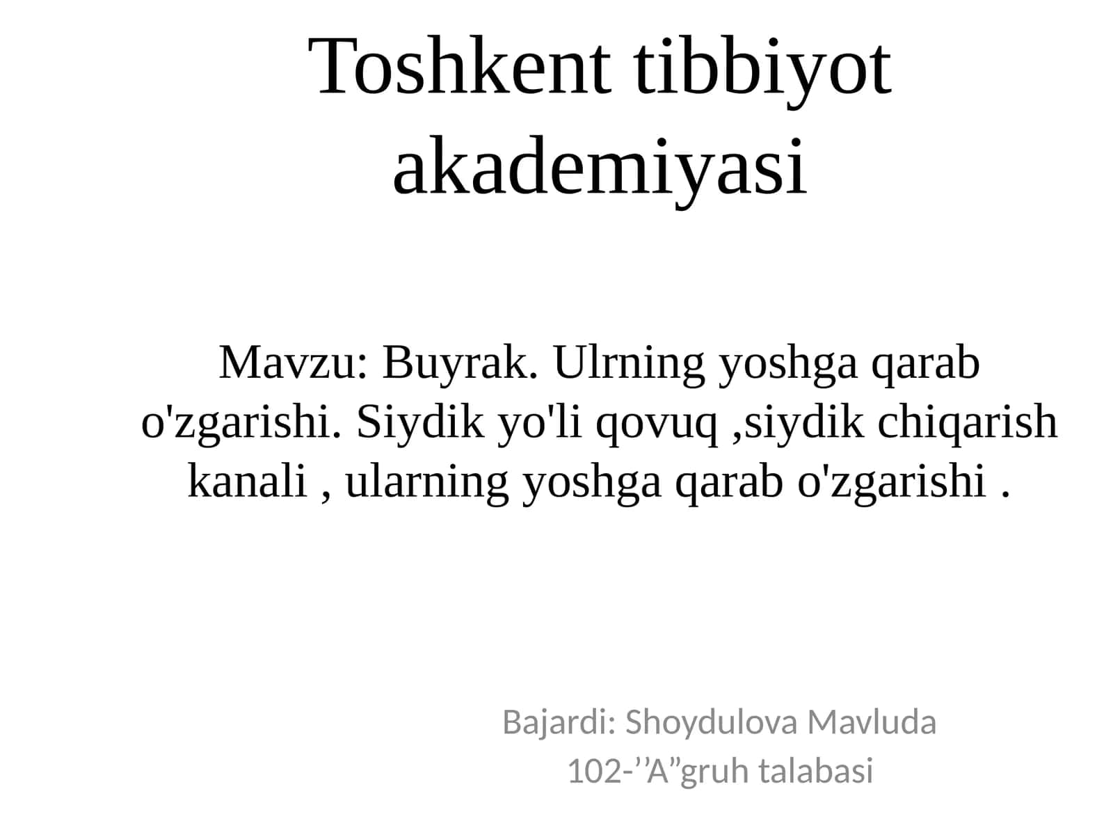 Buyrakning tuzilishi va funkisiyasi