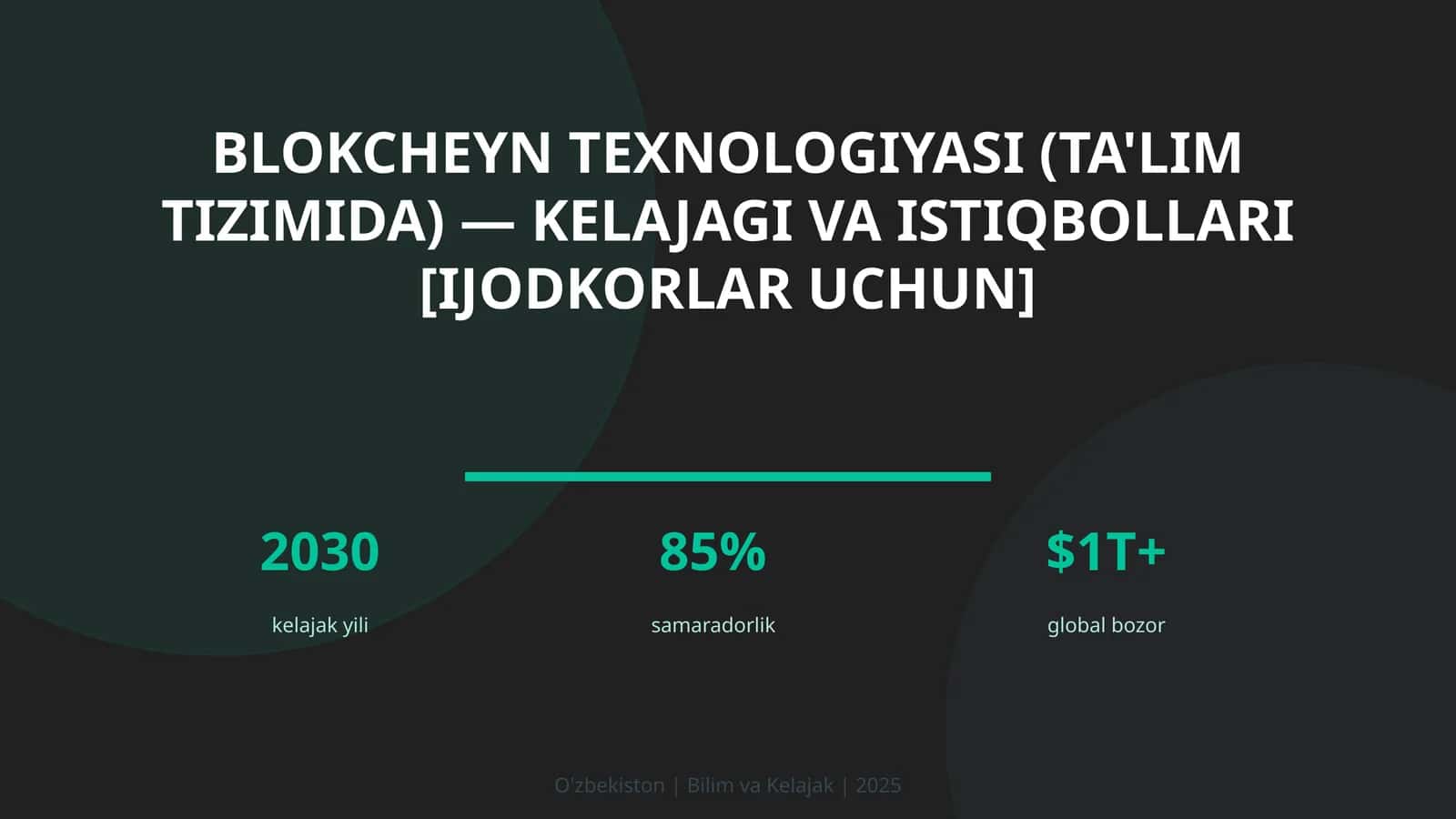 Blokcheyn texnologiyasi (ta'lim tizimida) — kelajagi va istiqbollari [ijodkorlar uchun]
