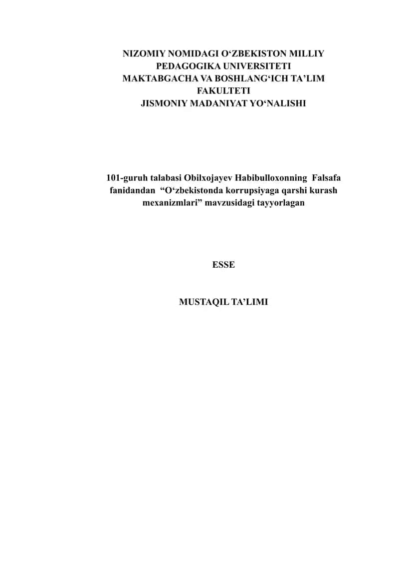 O‘zbekistonda korrupsiyaga qarshi kurash mexanizmlari