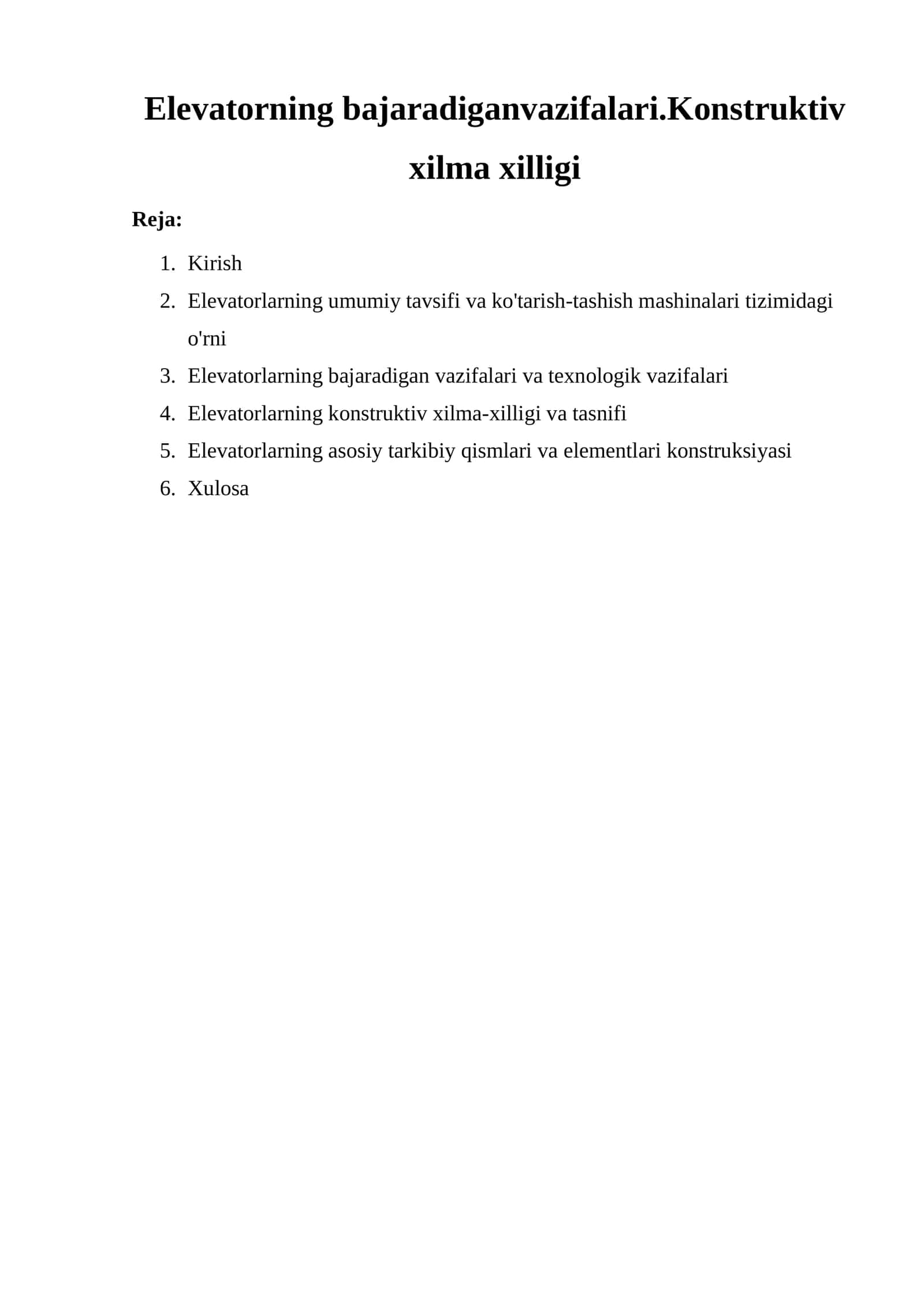 Elevatorning bajaradiganvazifalari
