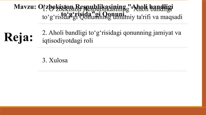 O‘zbekiston Respublikasining Aholi bandligi to‘g‘risidagi Qonuni