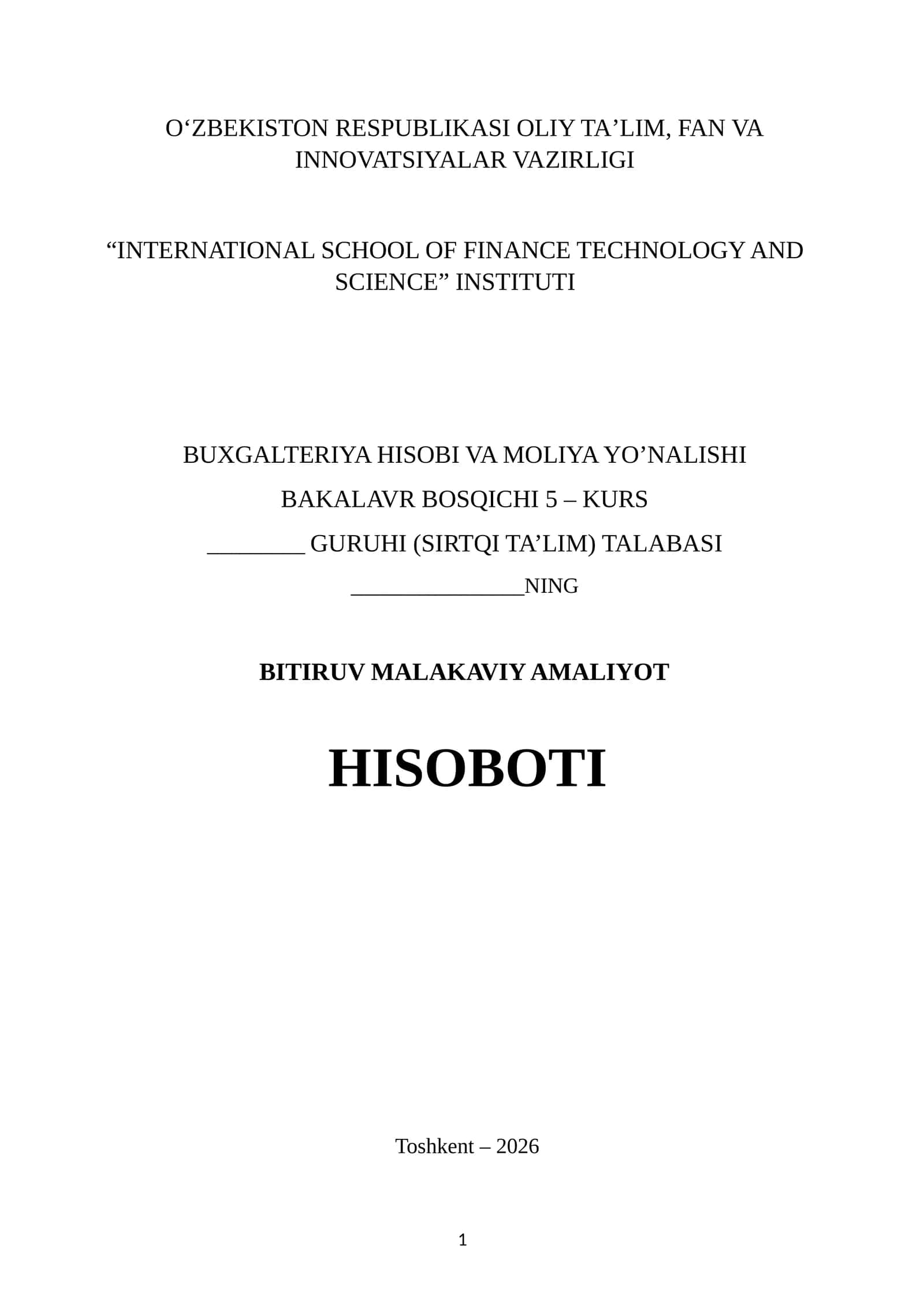 Oʻzsanoat qurilish bank. Bitiruv malakaviy amaliyot hisoboti