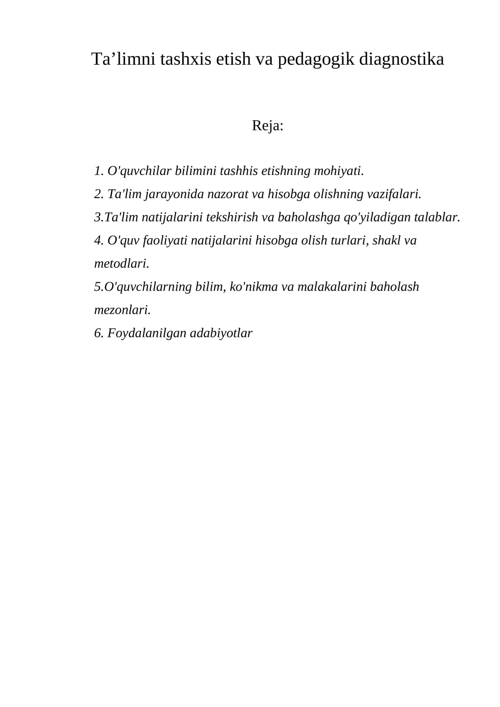 Ta’limni tashxis etish va pedagogik diagnostika