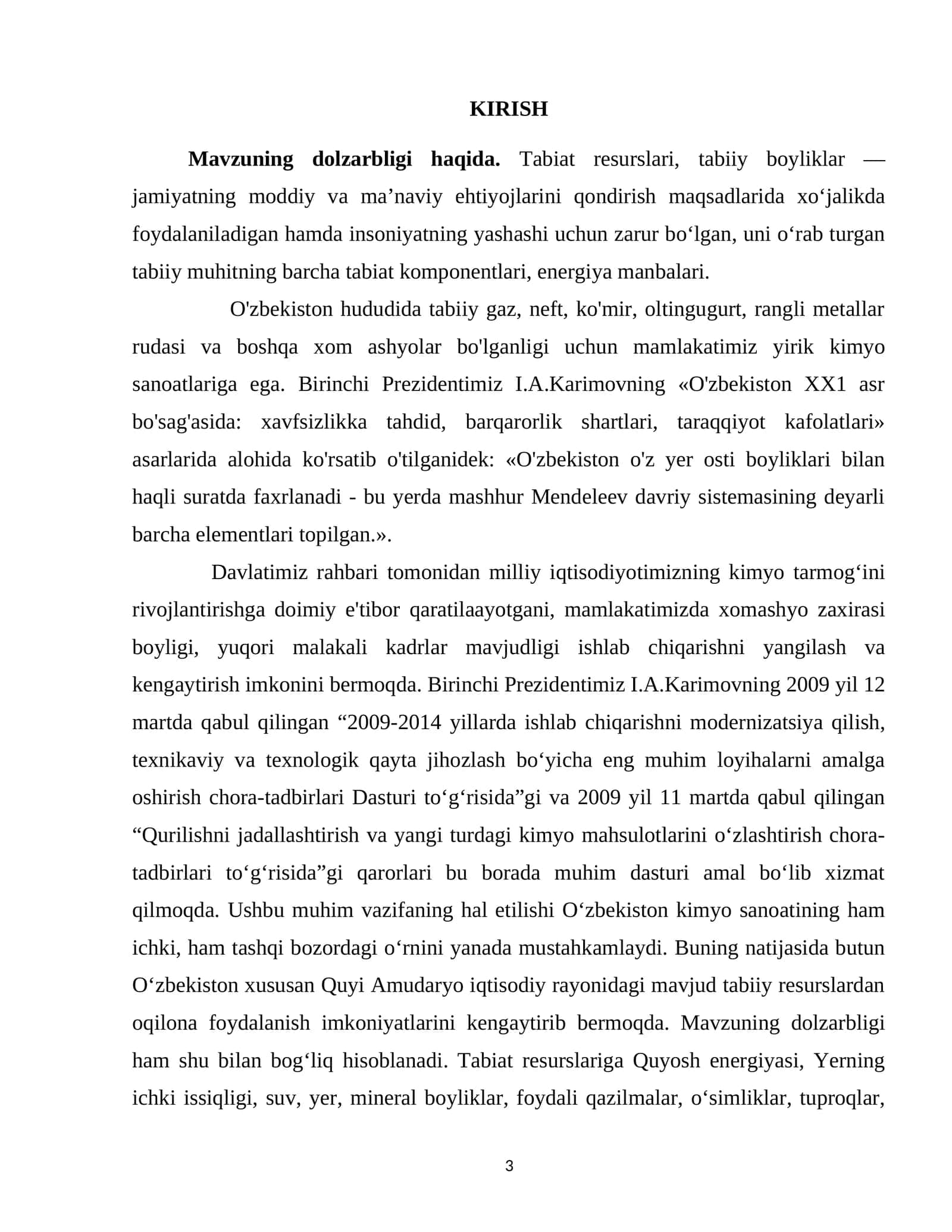Tabiat resurslari va ularning samaradorligi