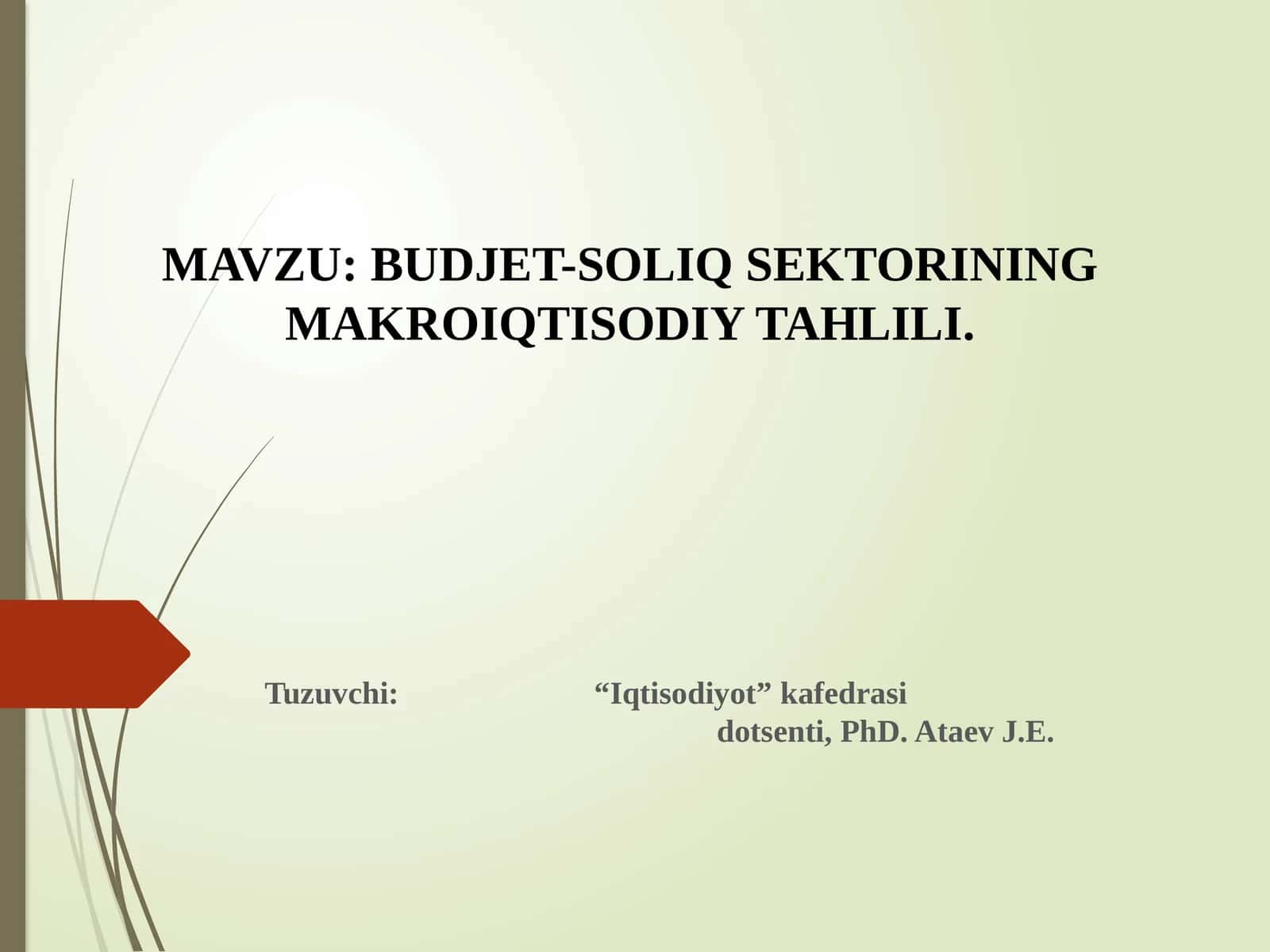 BUDJET-SOLIQ SEKTORINING MAKROIQTISODIY TAHLILI