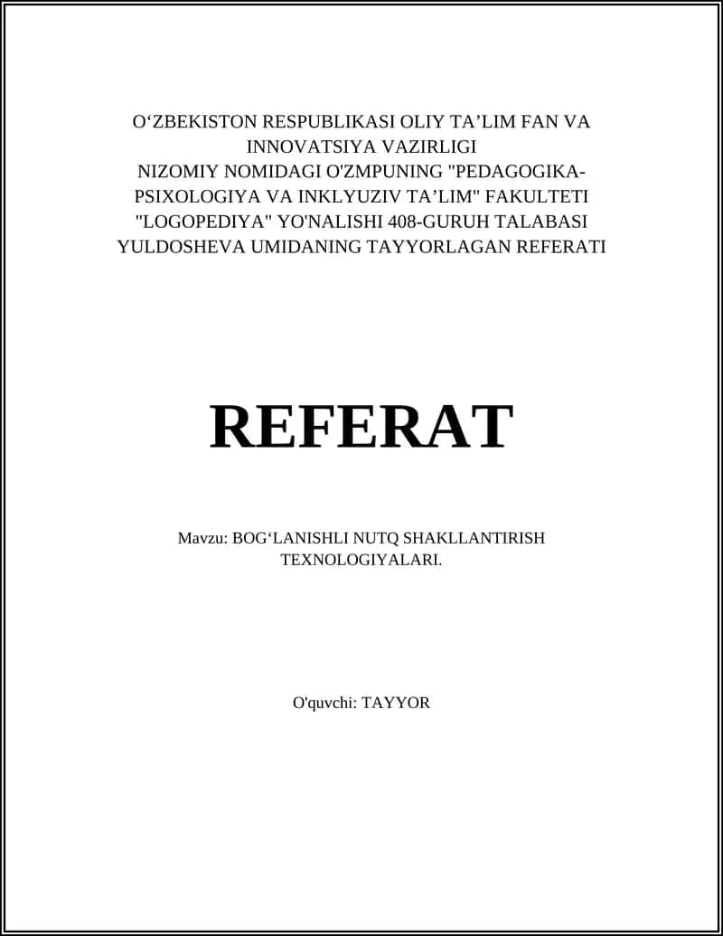 BOG‘LANISHLI NUTQ SHAKLLANTIRISH TEXNOLOGIYALARI
