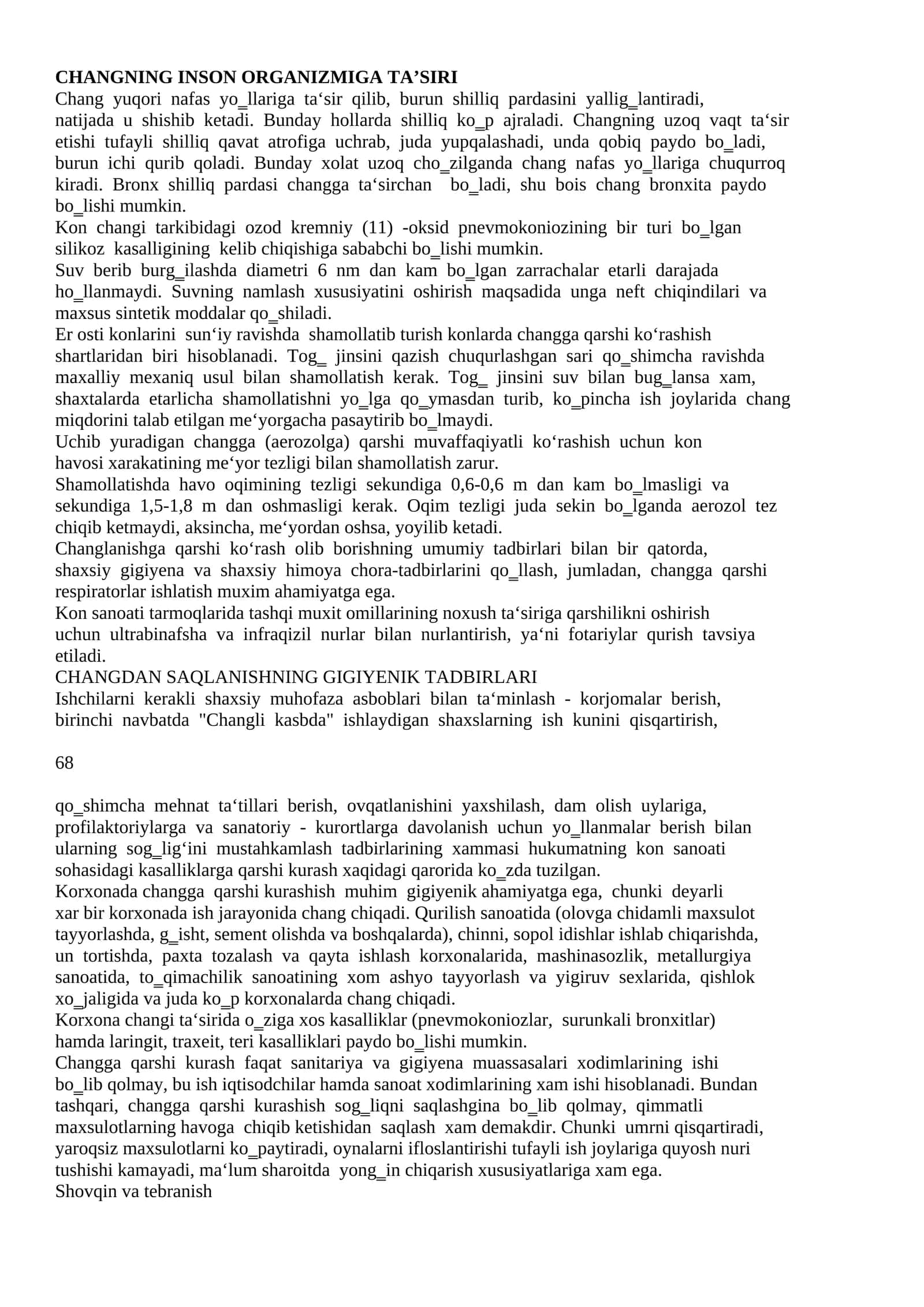 CHANGNING INSON ORGANIZMIGA TA’SIRI