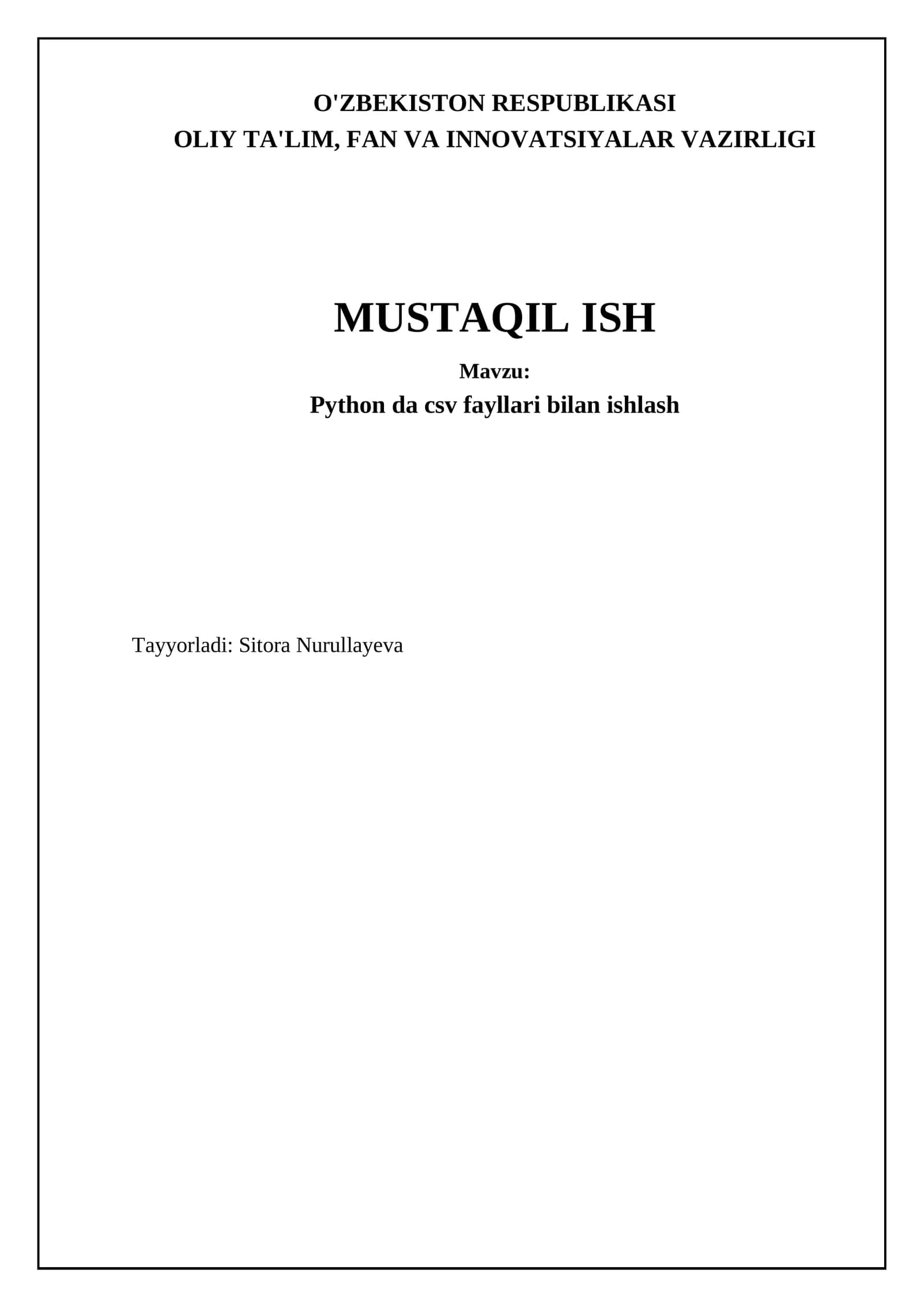 Python da csv fayllari bilan ishlash