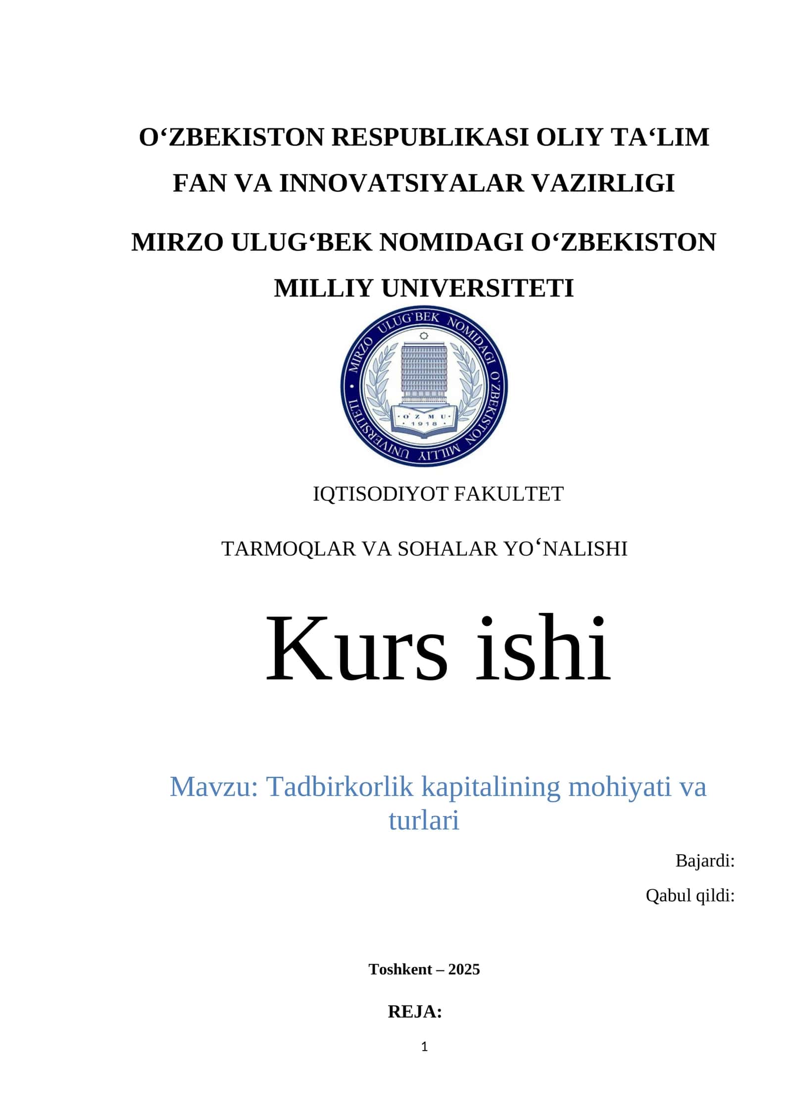 Tadbirkorlik kapitalining mohiyati va turlari