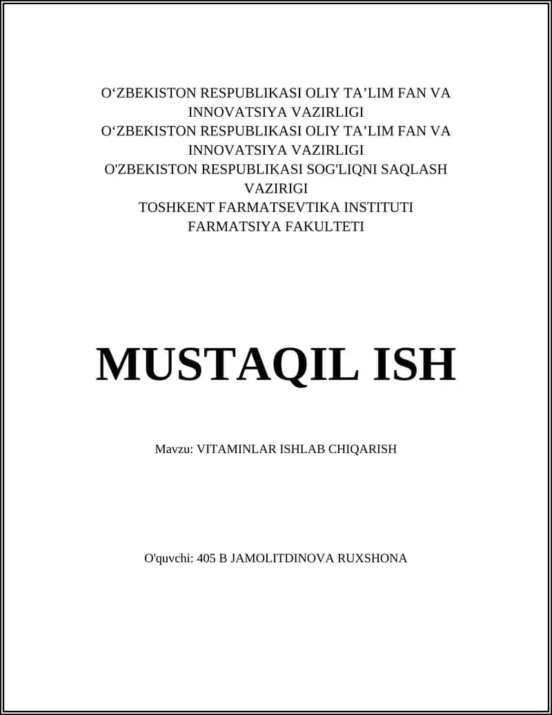 VITAMINLAR ISHLAB CHIQARISH