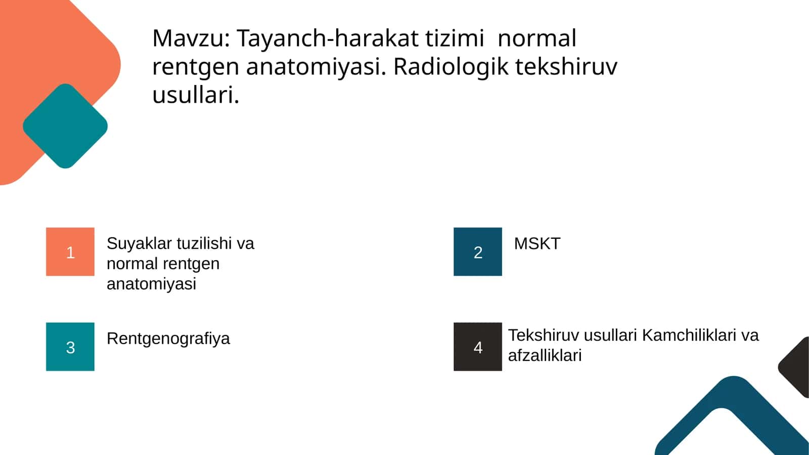 Tayanch-harakat tizimi radiologiyasi.Rentgen va MSKT tekshiruvida ko'rinishlar