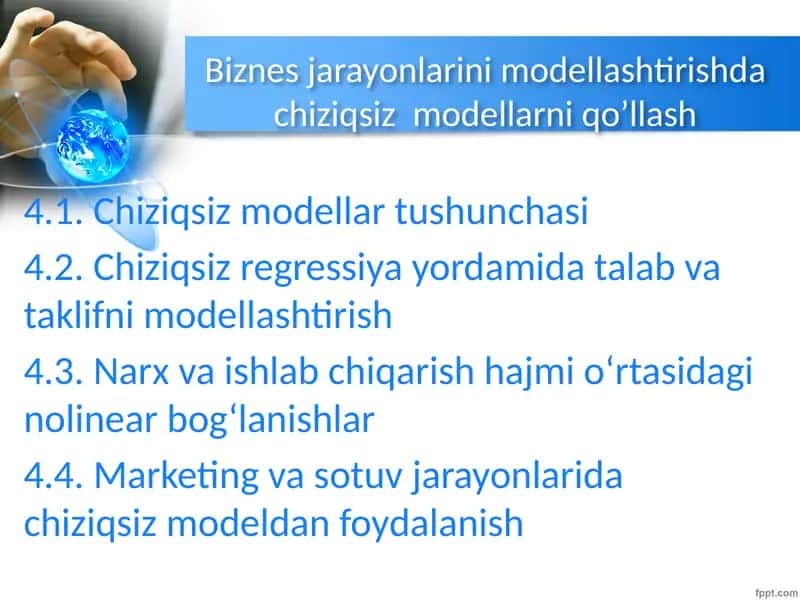Biznes jarayonlarini modellashtirishda chiziqsiz  modellarni qo’llash