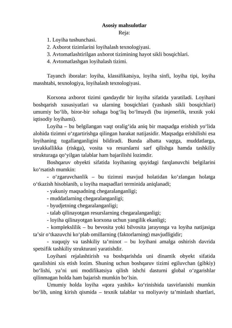 Axborot tizimlarini loyihalash texnologiyasi