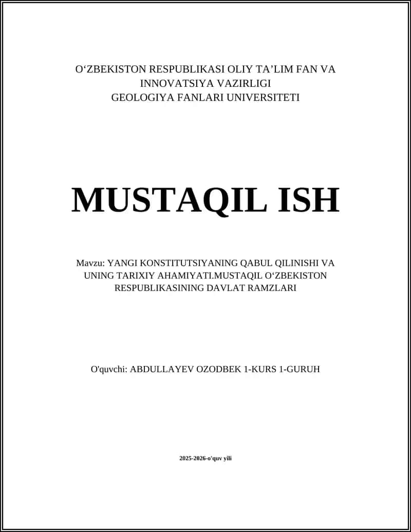 YANGI KONSTITUTSIYANING QABUL QILINISHI VA UNING TARIXIY AHAMIYATI