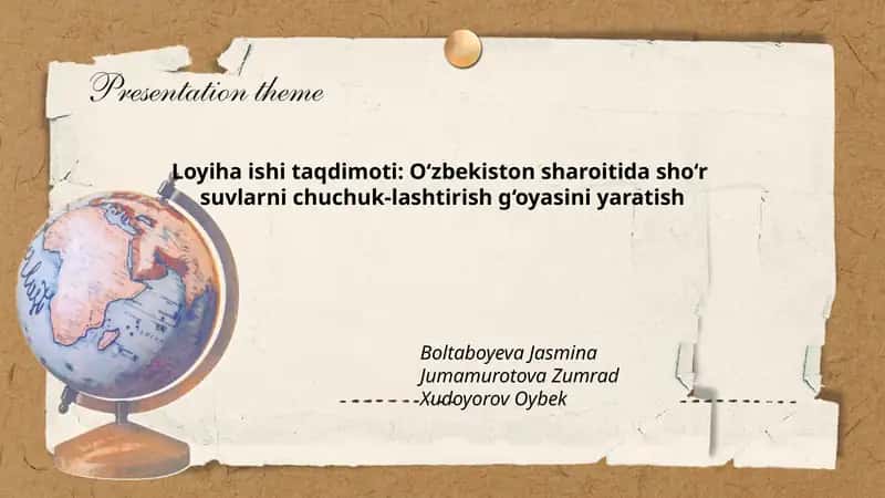 Sho‘r suvlarni chuchuk-lashtirish g‘oyasi