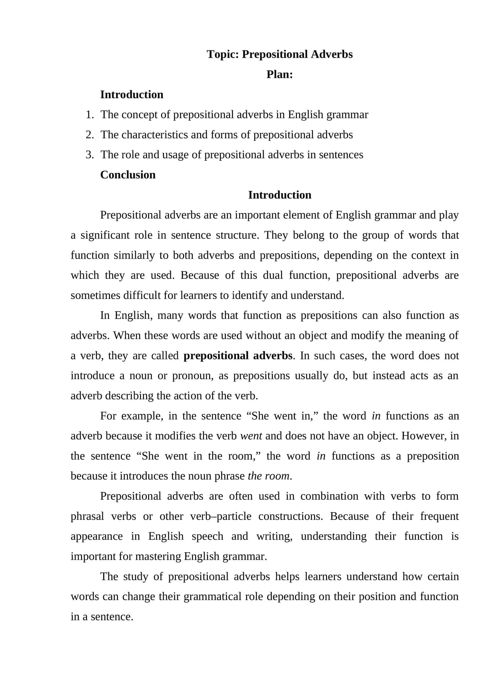 Prepositional Adverbs