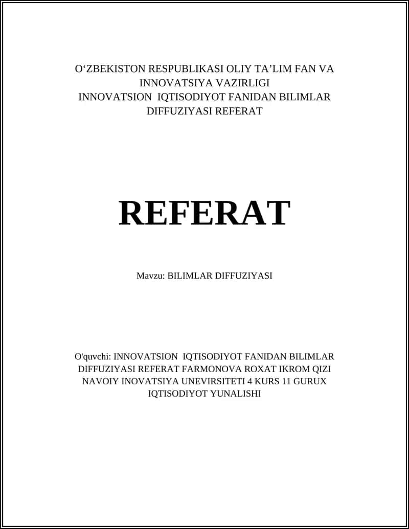 Bilimlar Diffuziyasi Referat