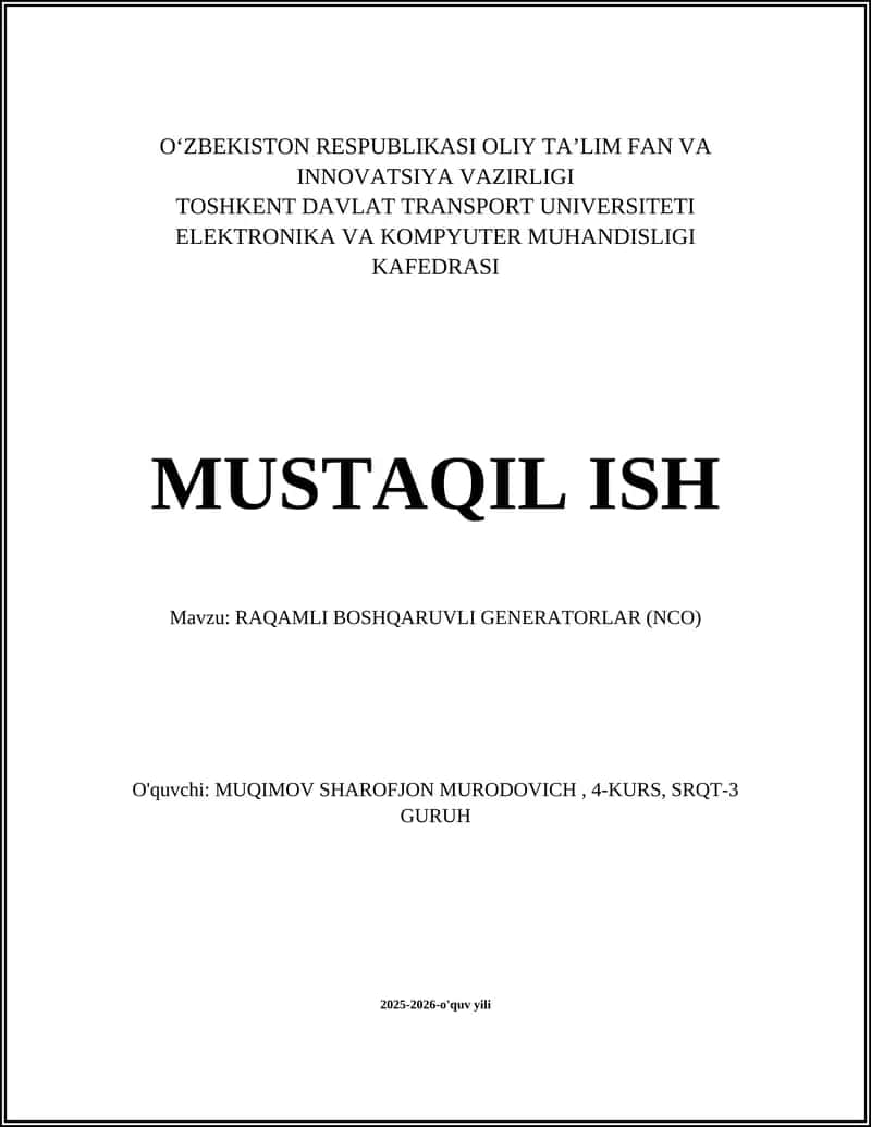 RAQAMLI BOSHQARUVLI GENERATORLAR (NCO)