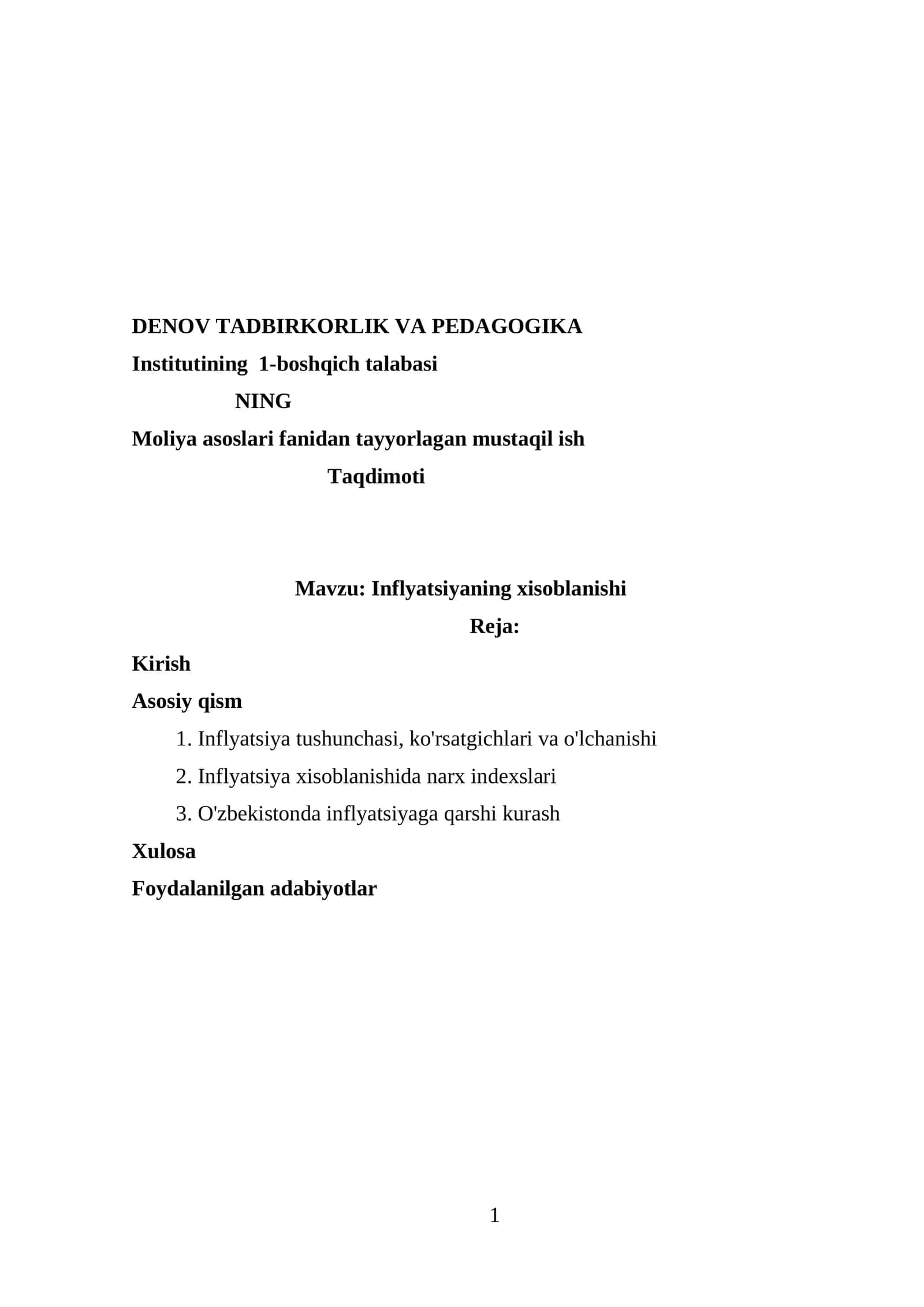 Inflyatsiyaning xisoblanishi