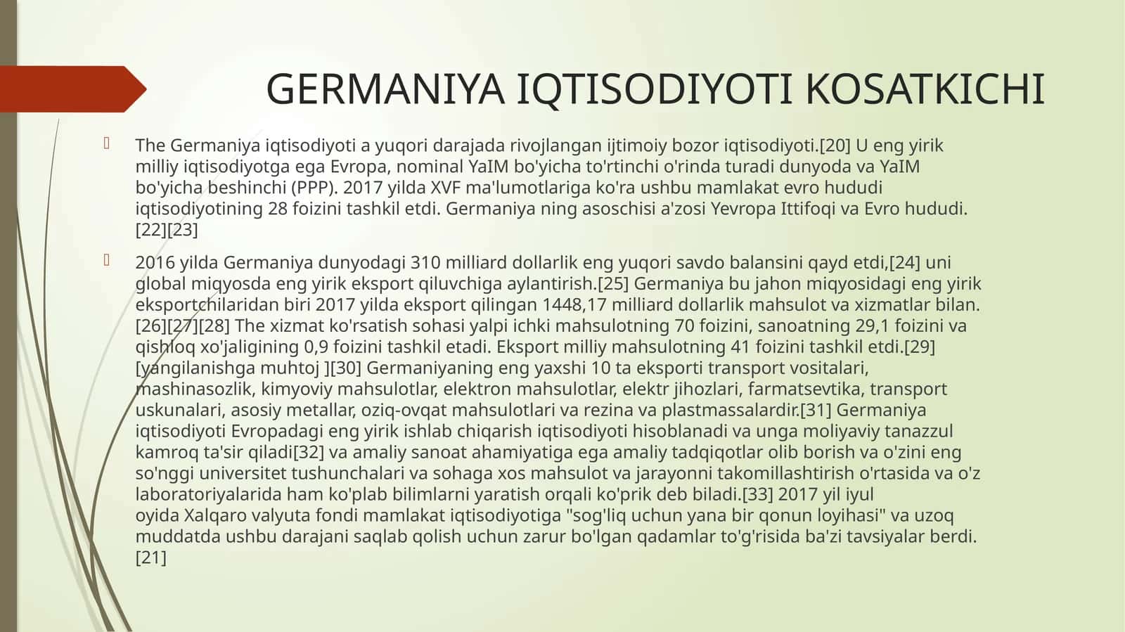GERMANIYA IQTISODIYOTI KOSATKICHI