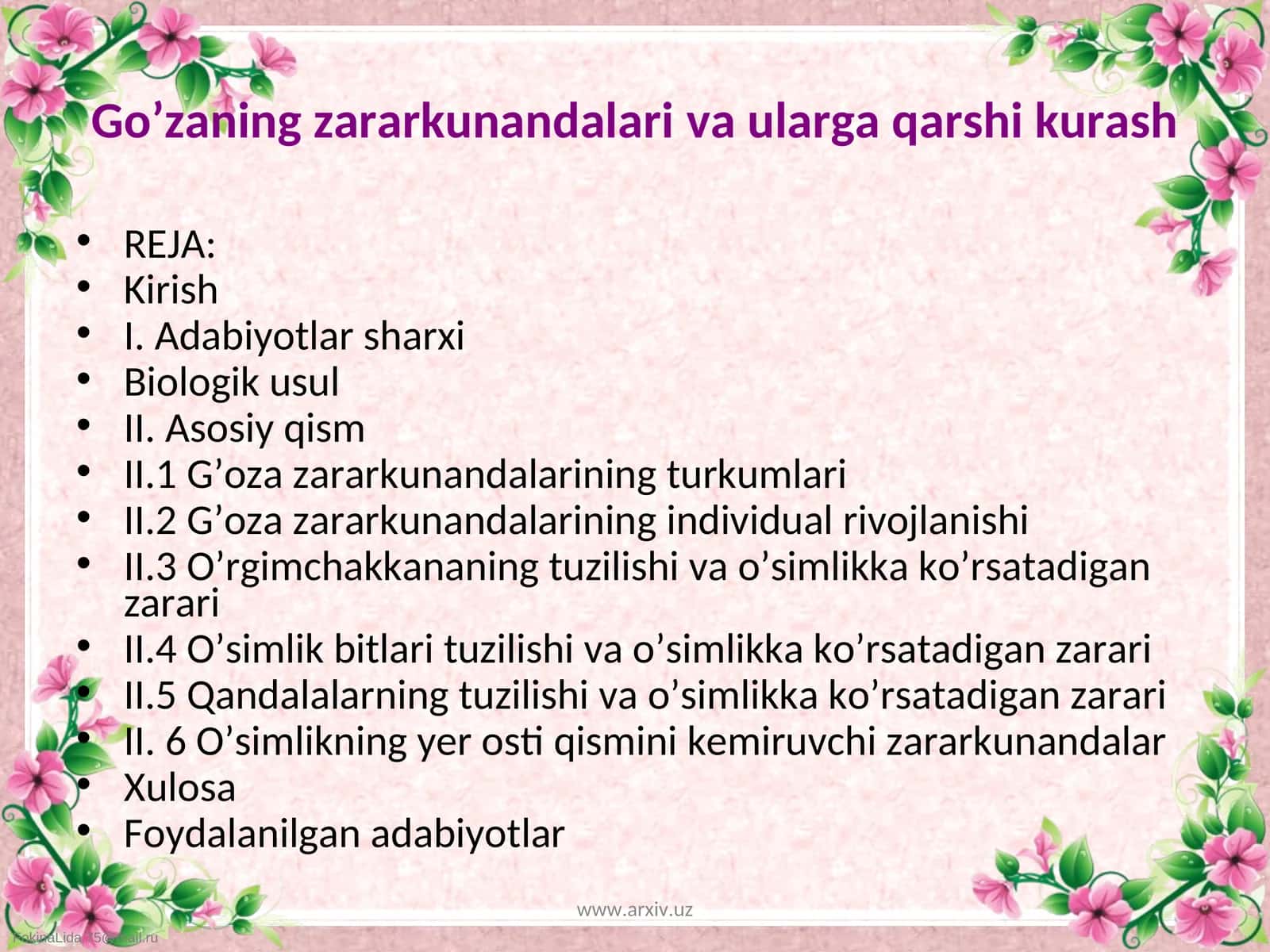 Go’zaning zararkunandalariva ularga qarshi kurash